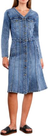 Wash Lab Denim Madison Long Sleeve Stretch Denim Midi Dress in Atlantic Blue at Nordstrom, Size X-Small