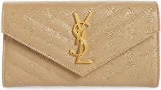 Saint Laurent Monogramme Logo Leather Flap Wallet in Latte at Nordstrom