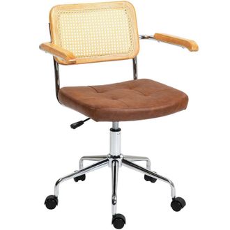 HOMCOM Homcom Silla De Oficina Giratoria Altura Ajustable Con Funci&oacute;n De Basculante Y Respaldo De Rat&aacute;n Sint&eacute;tico Carga 120 Kg 60x55,5x82-90 Cm Marr&oacute;n