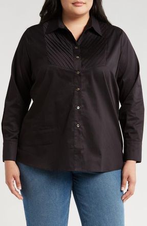 Harshman Kaliyah Pleated Button-Up Shirt in Black at Nordstrom, Size 1X
