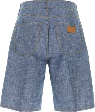 Fendi Mens Light Blue Chambray Bermuda Shorts Exterior: Cotton Jean