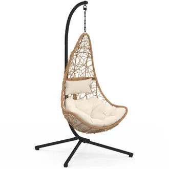 IDMarket Poltrona Sospesa A Mezzaluna In Rattan Con Cuscino Ecr&ugrave;