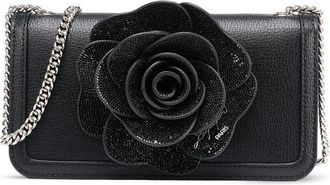 Karl Lagerfeld Kosette Flower Applique Crossbody in Black/silver at Nordstrom