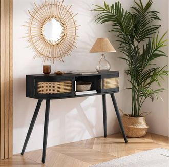 Birlea Rattan Console Table Sark Hall Table Dressing Table in Black