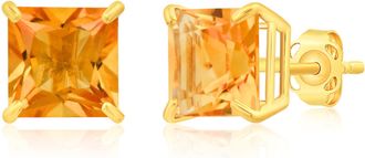 MAX + STONE 14k Yellow Gold Solitaire Princess-Cut Gemstone Stud Earrings (7mm)