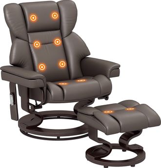 HOMCOM Massage Recliner Chair with Footstool and Adjustable Backrest - Brown | TJ Hughes