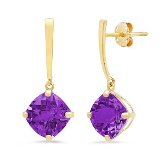 MAX + STONE 14k Yellow Gold Solitaire Cushion-Cut Gemstone Drop Earrings (8mm)