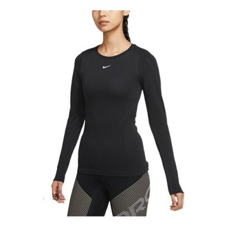 Nike (WMNS) Nike Solid Color Round Neck Slim Fit Long Sleeves Black Gym Clothes DD0594-010