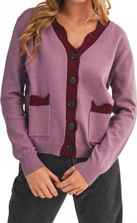 Merci Scalloped Sweater Cardigan In Burgundy