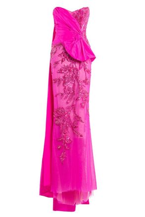 Saiid Kobeisy Tulle Strapless, Beaded Dress With A Taffeta Draping And Tail