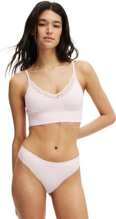 Cotton On Womens Seamless Longline Lace Trim Bralette in Pink Kiss Texture at Nordstrom, Size X-Small