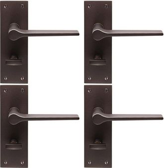 Loops 4x PAIR Flat Straight Handle on Slim Bathroom Backplate 150 x 50mm Matt Bronze