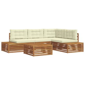vidaXL Conjunto De Sof&aacute;s De Exterior Con Coj&iacute;n 5 Pieza Natural Y Crema Vidaxl