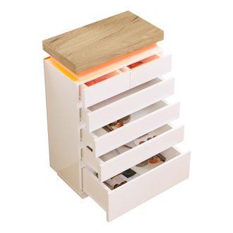 STILVORA C&oacute;moda Con 6 Cajones Y Led Con Modo M&uacute;sica, Control Por App, Acabado Brillo, 73&times;39&times;115 Cm, Blanco, De Tablero
