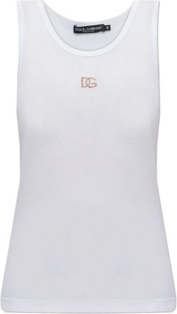 Dolce & Gabbana Top met Glanzend Logo - Dames - Tops zonder mouwen - Wit - XS - Katoen - Tops