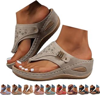 Generic Orthopedic Sandals Women Toe Post Wedge Sandals for Women Uk Arch Support Wedge Fit Flip Flops Wide Fit Summer Slides Non-slip Beach Shoes Lightweight