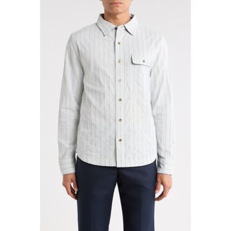 Imperfects Tradesman Striped Chambray Button-Up Shirt in Mineral Stripe at Nordstrom, Size Xx-Large