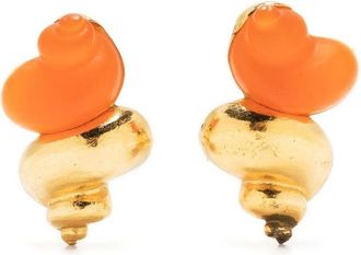 Dior pre-owned shell earrings - women - Acrylic/Brass - M - Gold