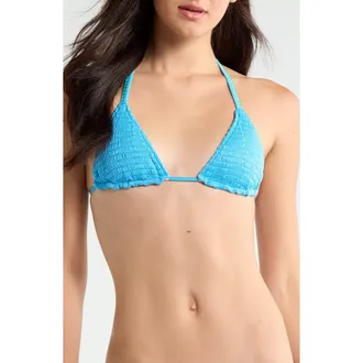 Maaji Ocean Drift Balmy Smocked Reversible Bikini Top in Blue at Nordstrom, Size X-Small