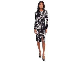 Calvin Klein Long Sleeve Matte Jersey Floral Aline Womens Dress Black Cherry Blossom : 12, Polyester/Spandex