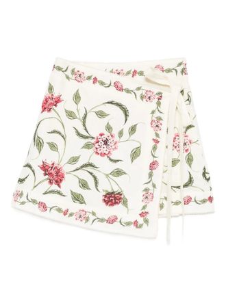 Agua Bendita Luna floral skirt - women - Cotton/Linen/Flax - XS/S - White