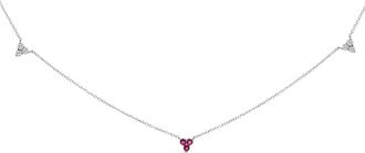 House of Brilliance 14K White Gold 1/5 Cttw Diamond and Ruby Tri Station Necklace