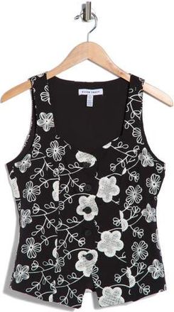 Ellen Tracy Floral Embroidery Vest in Black Marshmallow Leaf at Nordstrom Rack, Size X-Large