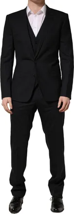 Dolce & Gabbana Black Wool 2 Buttons Formal 3 Piece Men Mens Suit