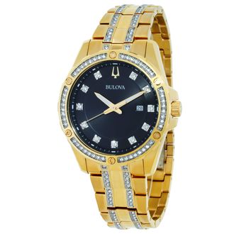 Bulova Crystal Quartz Black Dial Mens Watch 98B399