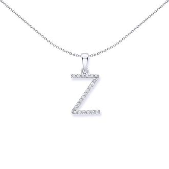 Jewelco London 9ct White Gold Diamond Initial Charm Pendant Letter Z - INNR029-Z