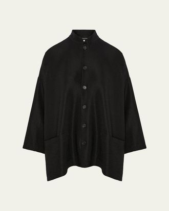 Eskandar Wide A-Line Mandarin Jacket - Long Length