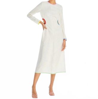Rhode Resort Thierry Linen Midi Dress In Macadamia Rainbow Piping