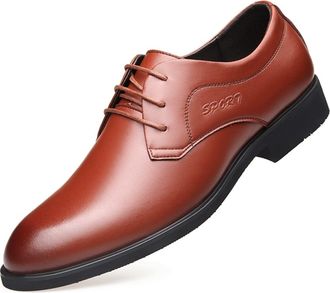 Generic Oxford Formal Shoes for Men Lace Up Round Burnished Toe Derby Shoes Faux Leather Block Heel Resistant Non Slip Low Top Anti-Slip Prom(Brown,5.5 UK)