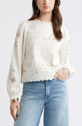 Treasure & Bond Open Floral Cutwork Linen Blend Top in Ivory Egret at Nordstrom, Size Xx-Large