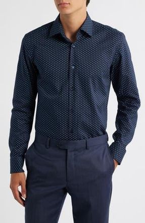 BOSS Hank Kent Slim Fit Stretch Cotton Dresss Shirt in Dark Blue at Nordstrom Rack, Size 14.5 - R