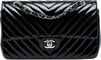 Chanel 2015-2016 medium Classic Chevron gelakte Double Flap schoudertas - Blauw