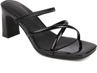 Generic Womens Square Open Toe Slingback Mules Chunky High Heel Wedding Shoes for Bride Slip on Evening Party Prom Sandals,Black,3.5 UK