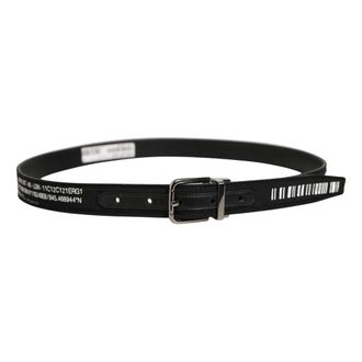 Dolce & Gabbana Accessoires, Heren, Zwart, ONE Size, Leer, Barcode Zilveren Gesp Riem