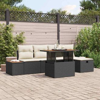 vidaXL Vidaxl - Conjunto De Sof&aacute; De Jard&iacute;n Con Coj&iacute;n 6 Pcs Negro Polirat&aacute;n