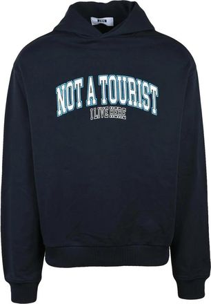 Msgm Cropped Cotton Hoodie with Collegiate-Style Print