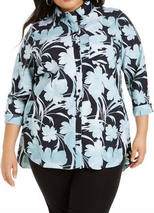 Alfani Printed Knit Boyfriend Shirt - Plus In Multicolor