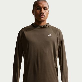 Nike Mens Nike ACG Solar Chase Dri-FIT UV Protection Hooded Trail Running Top in Brown | IF9473-004
