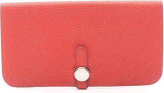 Herm&egrave;s Red Color Vermilion Leather Long Wallet (Bi-Fold) (Pre-Owned)