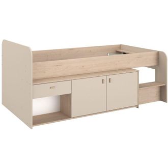 Vente-Unique Letto mezza altezza 90 x 190/200 cm con contenitore - Beige e naturale - LUNOBI