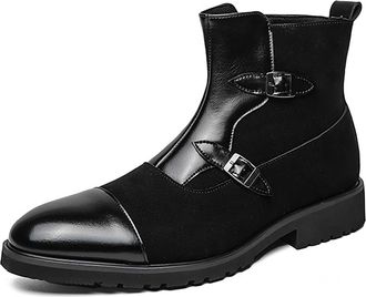 Generic Mens Winter Ankle Boots with Round Toe, Anti-Slip Design, Easy On Off Short Boots with Side Zip for Office, Walking and Social Occasions,Black,12.5 UK