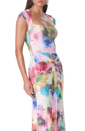 AFRM Winona Square Neck Cap Sleeve Top in Watercolor Blossom at Nordstrom, Size X-Small