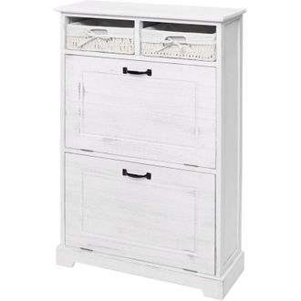 Hhg Serie Vintage scarpiera decorativa doppia anta 670 legno paulonia bianco