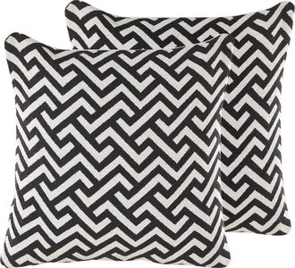 Beliani Conjunto De 2 Cojines Decorativos Blanco Y Negro Algod&oacute;n 45 X 45 Cm Fundas Extra&iacute;bles Relleno De Poli&eacute;ster Salizar