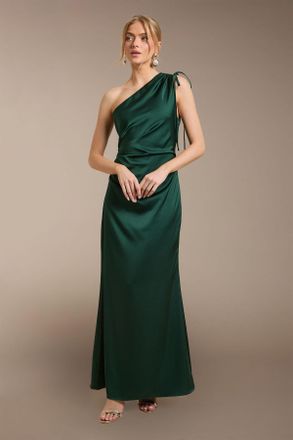 Oasis Womens Emerald Ruched Side Detail One Shoulder Satin Maxi Bridesmaid Dress - Size 18 UK