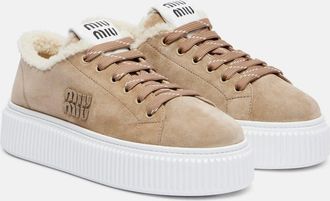Miu Miu Shearling-lined suede platform sneakers